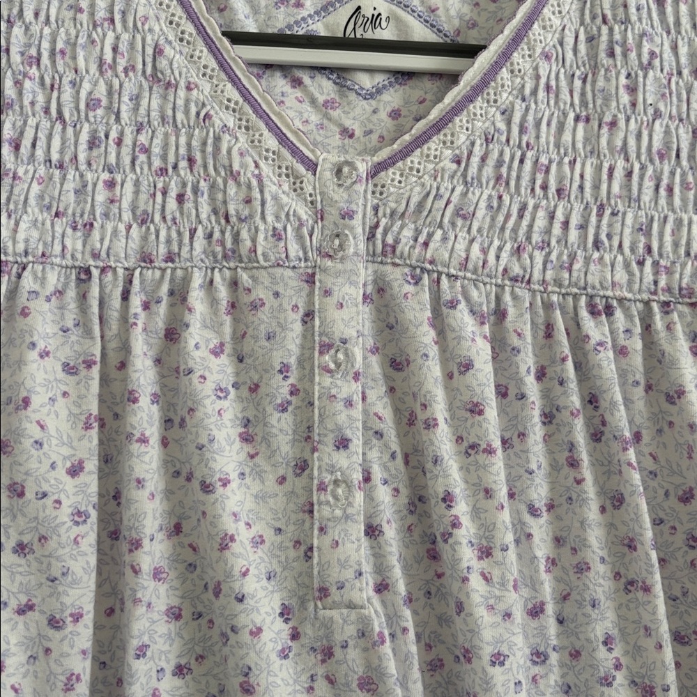 NWOT Aria white & purple floral cotton blend sleeveless nightgown, medium - Picture 2 of 6
